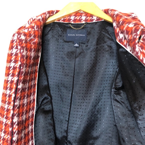 Banana Republic Pea Coat Houndstooth Plaid Rust/ Cream Retro Wool Coat- … - Picture 10 of 10